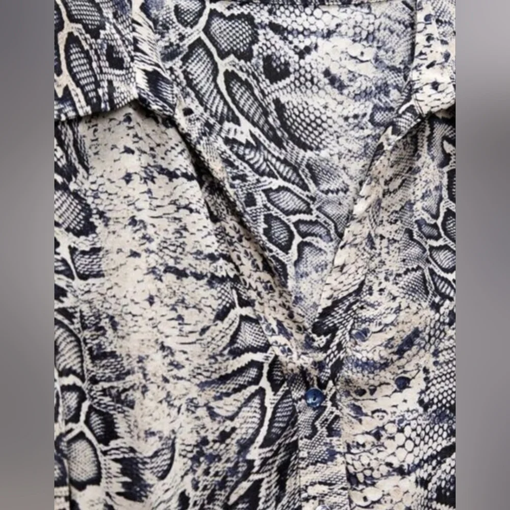 Zara Snake Print Button-Front Dress in Black and Cream - Picture 4 of 5